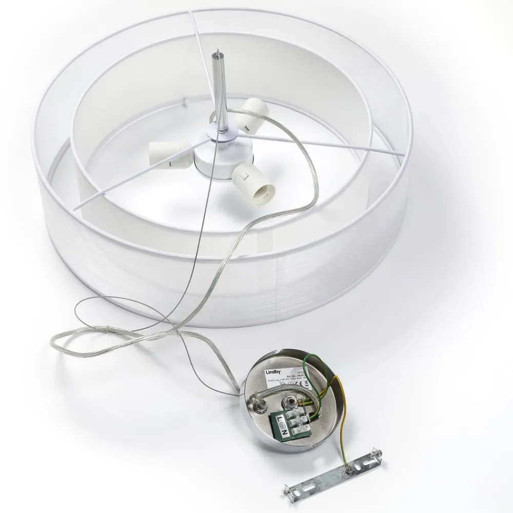 pendellampe Pikka, hvid, tekstil, Ø 50 cm, E27^Lindby Best