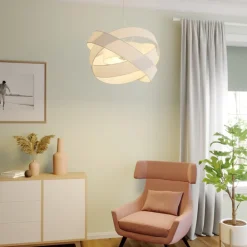 pendellampe Simaria, hvid, tekstil, Ø 60 cm, E27^Lindby Hot