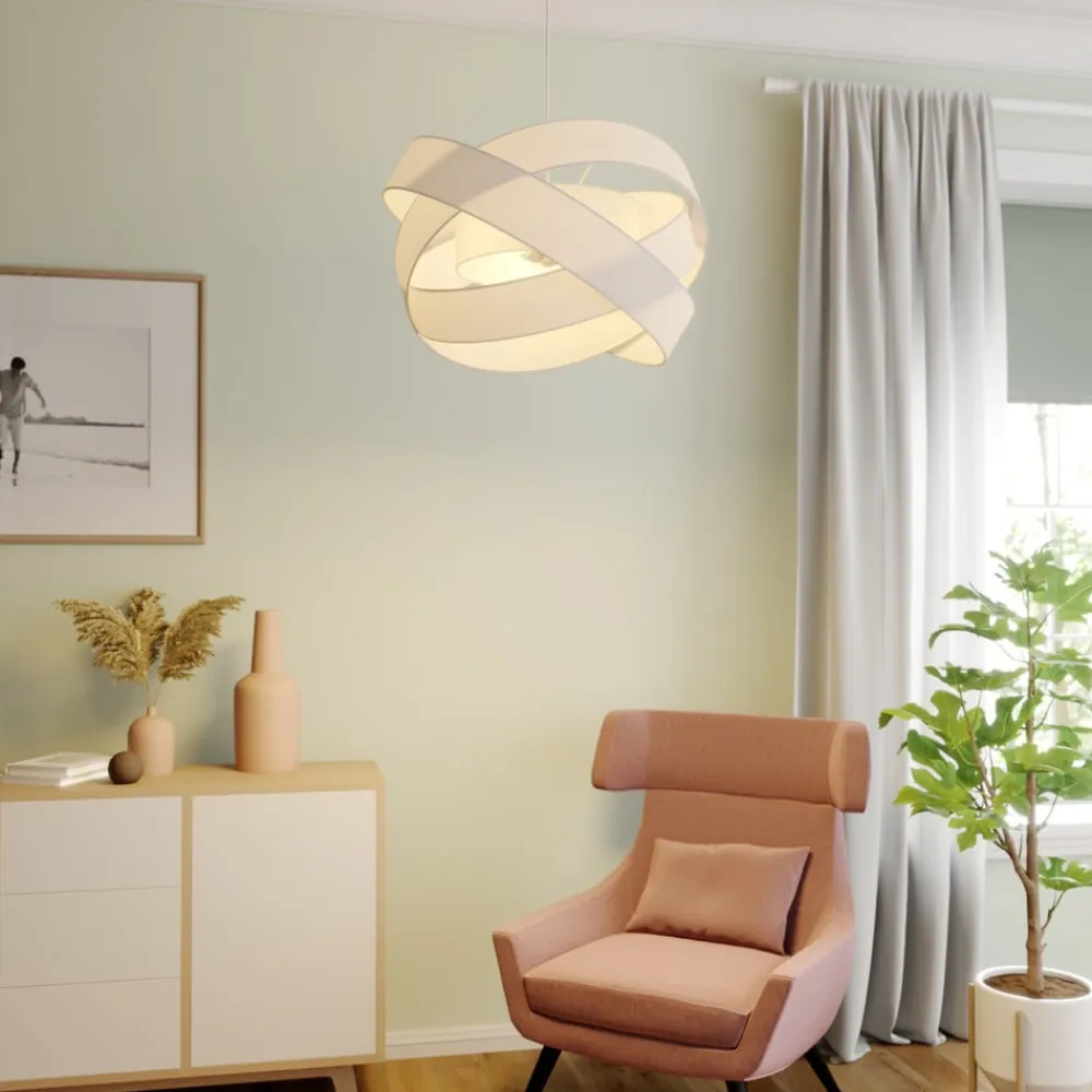 pendellampe Simaria, hvid, tekstil, Ø 60 cm, E27^Lindby Hot