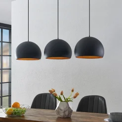 pendellampe Tarjei, 146 cm lang, sort/guld, metal^Lindby Best