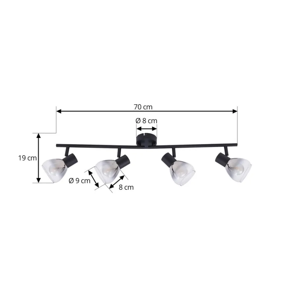 Pendura loftlampe, 4 lyskilder, sort, glas^Lindby Clearance