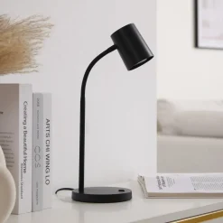 Lindby Arbejdsrum/Kontor|Bordlamper>Radka bordlampe, sort, plast, fleksibel arm