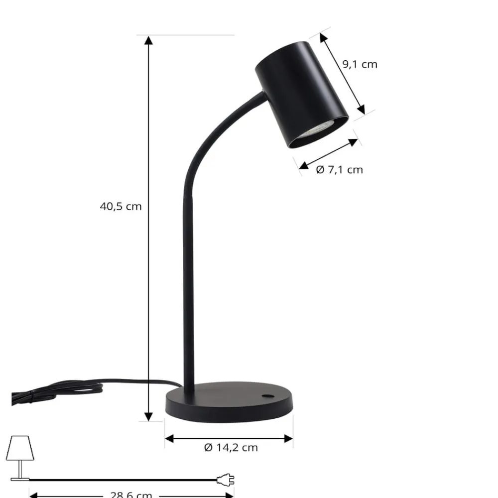 Lindby Arbejdsrum/Kontor|Bordlamper>Radka bordlampe, sort, plast, fleksibel arm