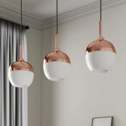 Lindby Rangina pendellampe, 100 cm, kobber, 3 lyskilder, glas