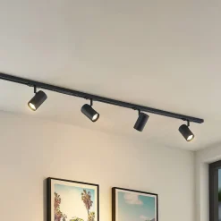 Lindby Arbejdsrum/Kontor|Pendellamper>skinnesystem Linaro, GU10, 4 lyskilder, sort, Ø 6 cm