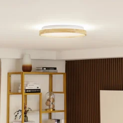 Lindby Smart LED-loftslampe Mirren træ Ø39,5 cm CCT Tuya