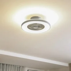Lindby Smart LED-loftventilator Paavo, sølv, lydløs, Tuya