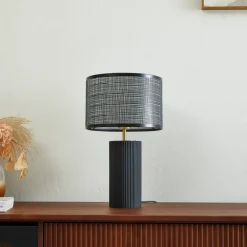 Lindby Sorscha bordlampe, sort, jern, Ø 26 cm