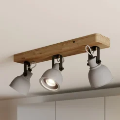 Lindby Spot Mitis, 50 cm, 3 lyskilder, grå, træ, beton, GU10