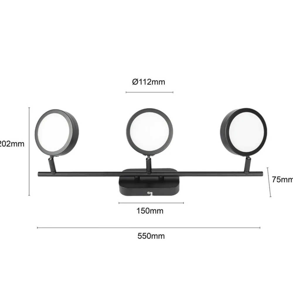 Lindby Loftlamper|Spotlights>spot Neros, sort, 3-lys, 55 cm, CCT, jern