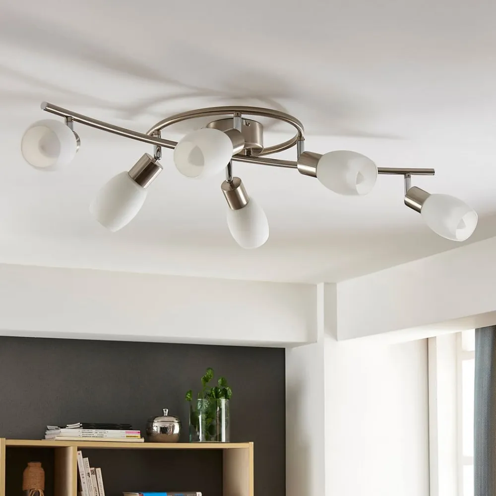 Lindby Loftlamper|Loftlamper>spotlight Arda, 75 cm, 6 lyskilder, nikkel, glas, E14