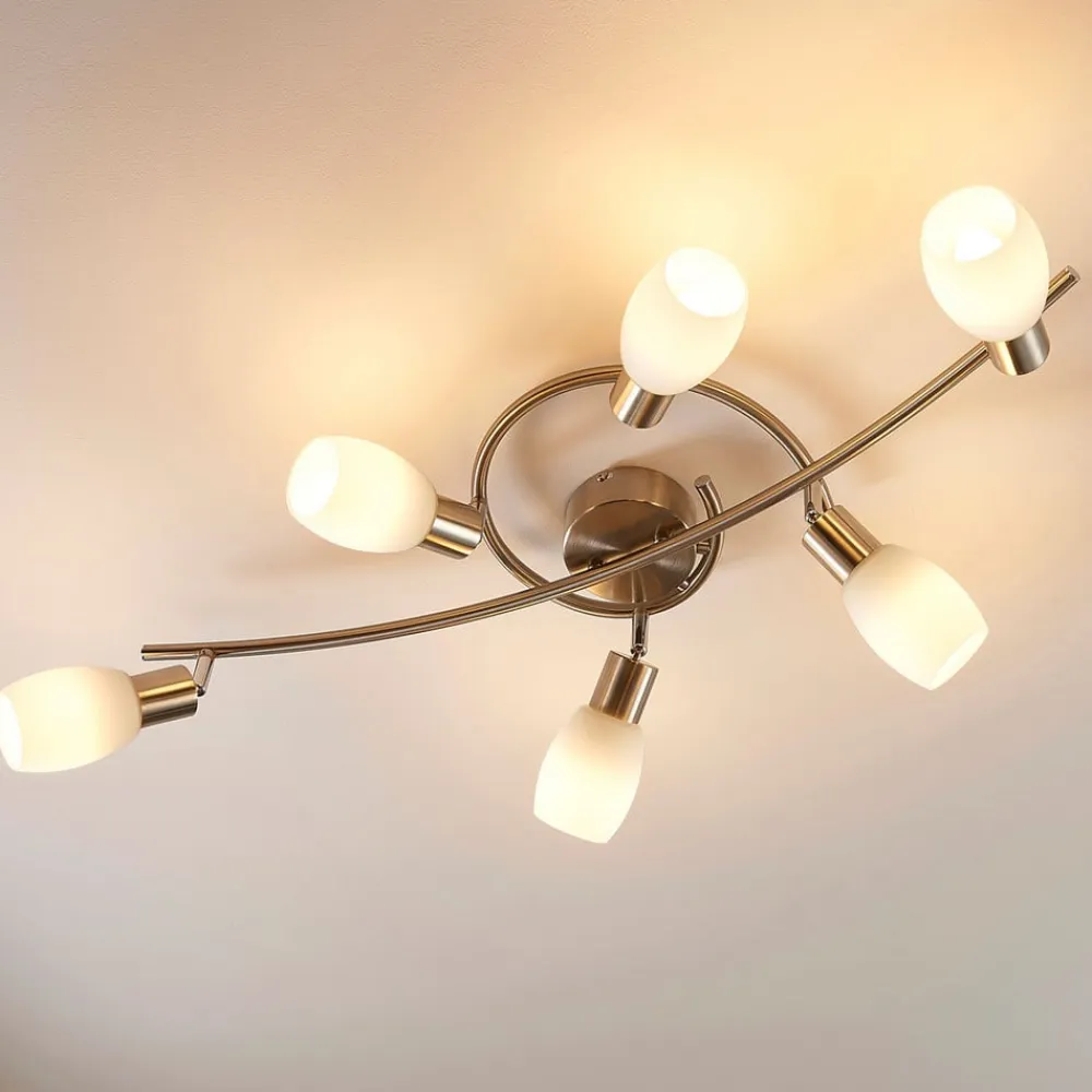 Lindby Loftlamper|Loftlamper>spotlight Arda, 75 cm, 6 lyskilder, nikkel, glas, E14