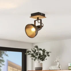 Lindby spotlight Aylis, højde 14 cm, sort, træ, E14