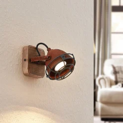 spotlight Farovi, rustfarvet, træ, justerbar, GU10^Lindby Outlet