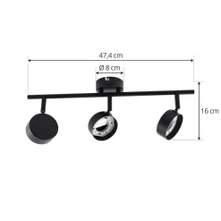 Lindby spotlight Jyla, sort, linse, 3.000 K, 3-lys, GX53