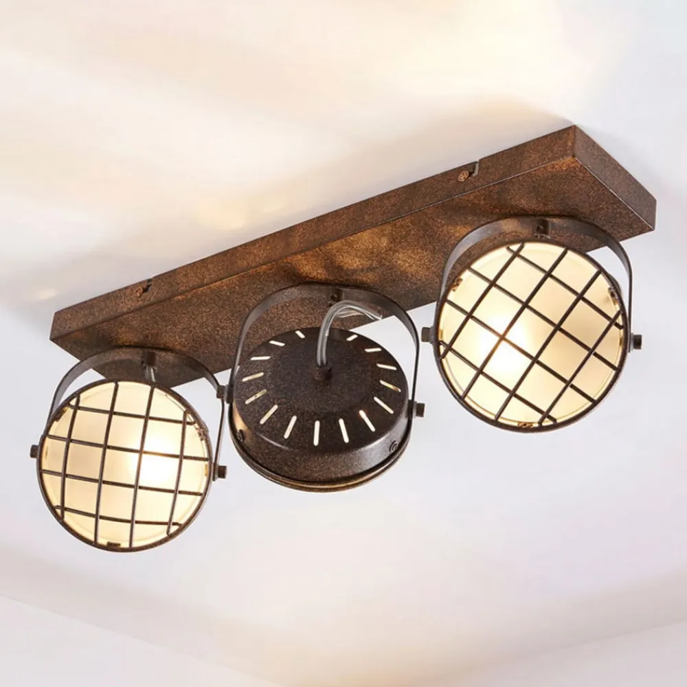 Lindby spotlight Tamin, 48 cm, rustfarvet, 3 lyskilder, glas