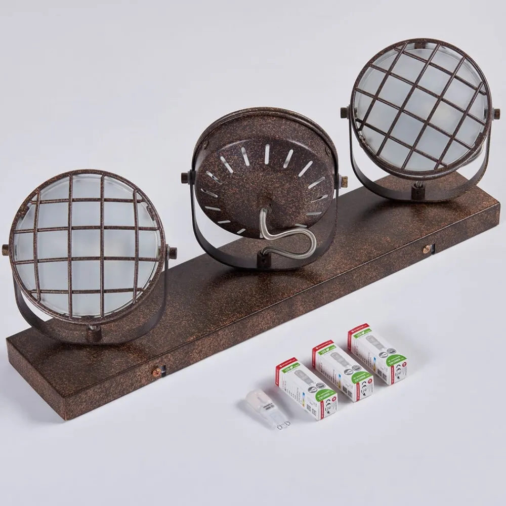 Lindby spotlight Tamin, 48 cm, rustfarvet, 3 lyskilder, glas