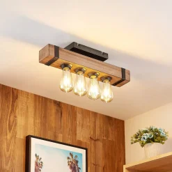 Lindby Loftlamper|Loftlamper>Sverina loftlampe, 46 cm, brun, træ, metal