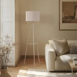 trebenetstående gulvlampe Libbie, 155 cm, hør, cremefarvet^Lindby Online