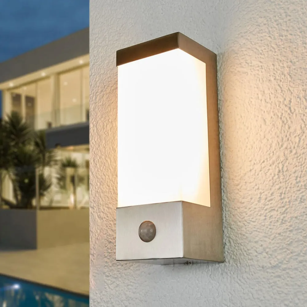 udendørs LED-væglampe Severina, 25 cm, sensor, stål^Lindby New