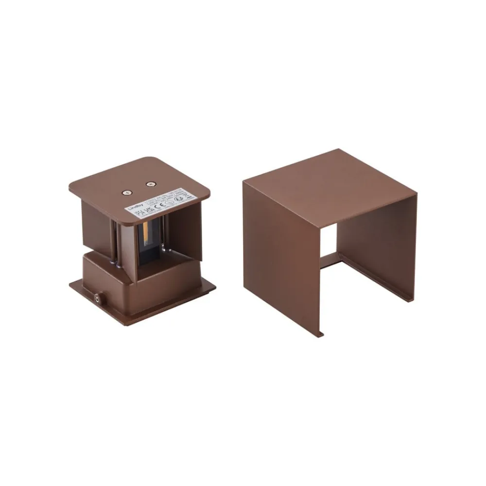 Lindby udendørs LED-væglampe Nivar, kantet, rust, metal, IP54