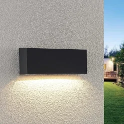 Lindby udendørs LED-væglampe Jarte, 24 cm, ned, grå, IP65