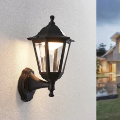 Lindby Terrassebelysning|Væglamper>udendørs LED-væglampe Iavo, sort, lygte, 38 cm