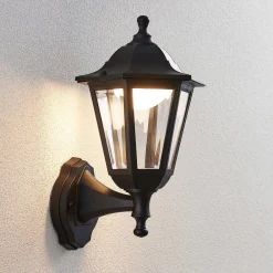 Lindby Terrassebelysning|Væglamper>udendørs LED-væglampe Iavo, sort, lygte, 38 cm