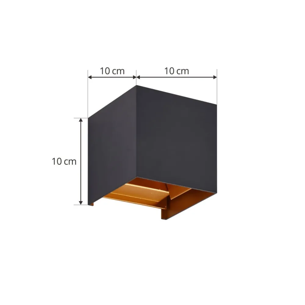 udendørs LED-væglampe Nivar, kantet, sort/guld, IP54^Lindby Discount