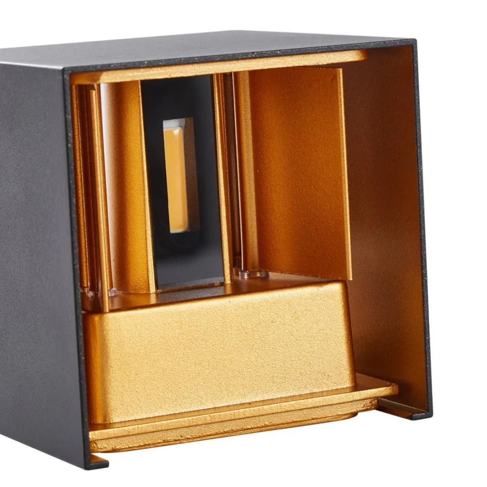 udendørs LED-væglampe Nivar, kantet, sort/guld, IP54^Lindby Discount