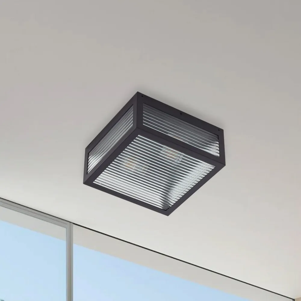 Lindby Udendørs Loftlamper>udendørs loftlampe Bolgar, sort, metal, glas