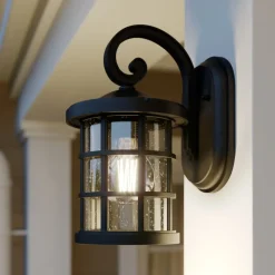 Lindby udendørs væglampe Ankea, sort, højde 28 cm, IP23, E27