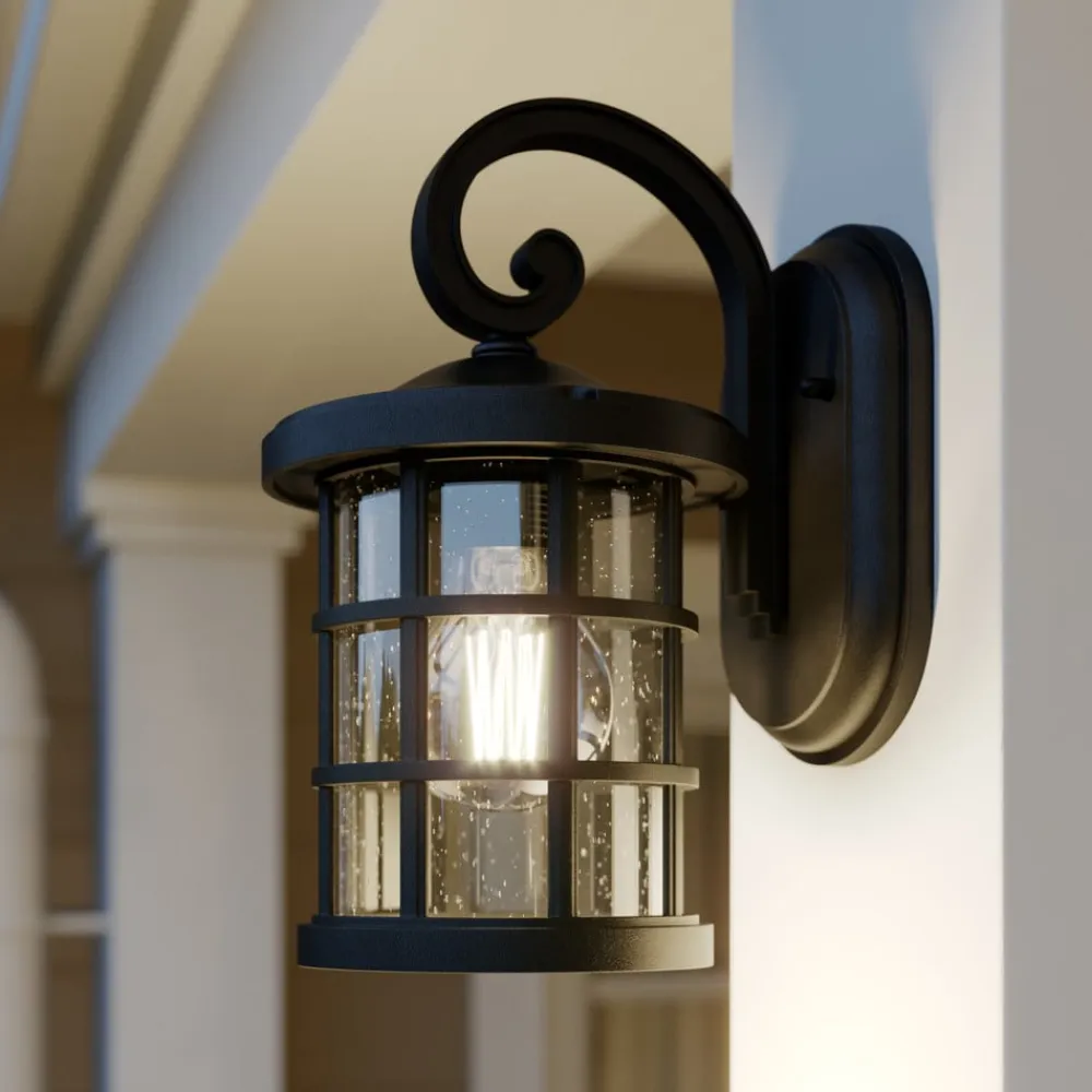 Lindby udendørs væglampe Ankea, sort, højde 28 cm, IP23, E27