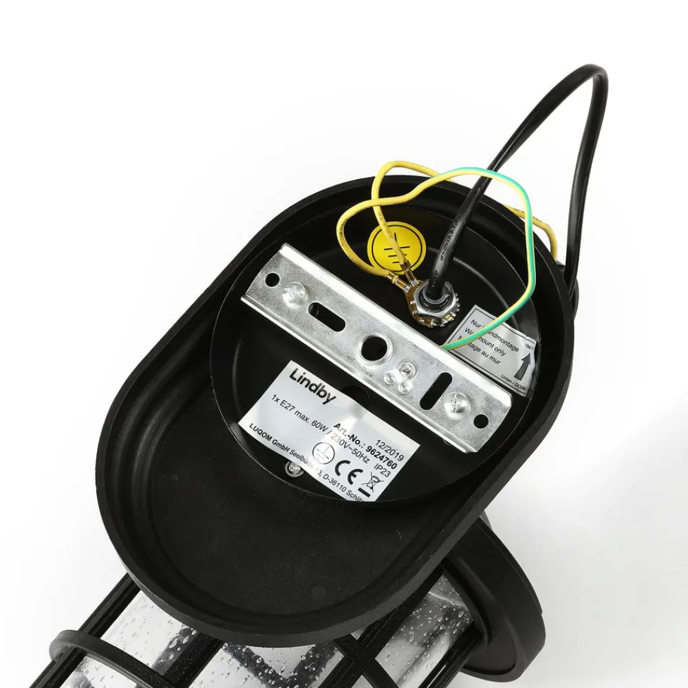 Lindby udendørs væglampe Ankea, sort, højde 28 cm, IP23, E27