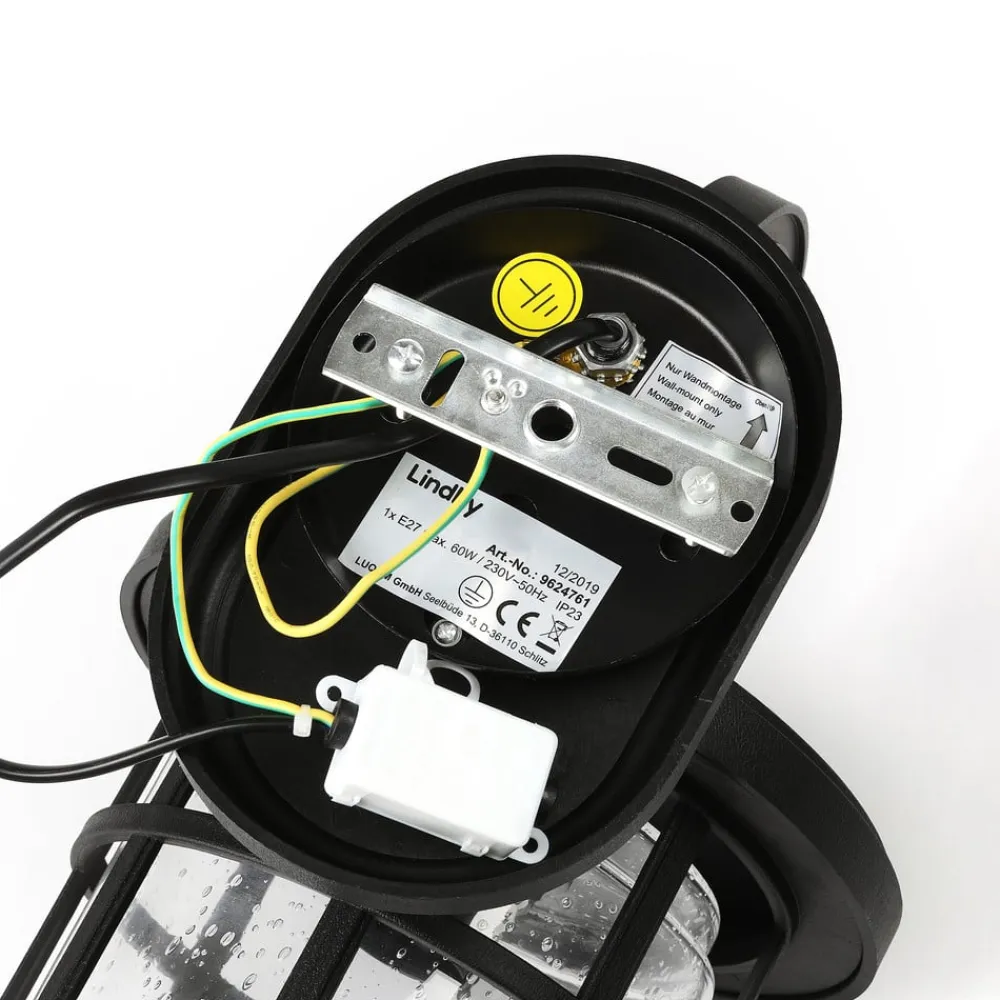 udendørs væglampe Ankea, sort, højde 37 cm, IP23, E27^Lindby Discount