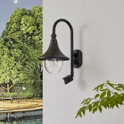 Lindby Væglampe Med Sensor|Terrassebelysning>udendørs væglampe Daphne, antik sort, sensor, E27