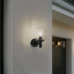 Lindby udendørs væglampe Dangan, klar, glas, Ø 20 cm