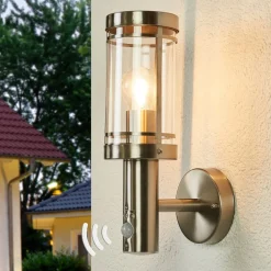 udendørs væglampe Djori, sensor, aluminiumsfarvet, E27^Lindby New