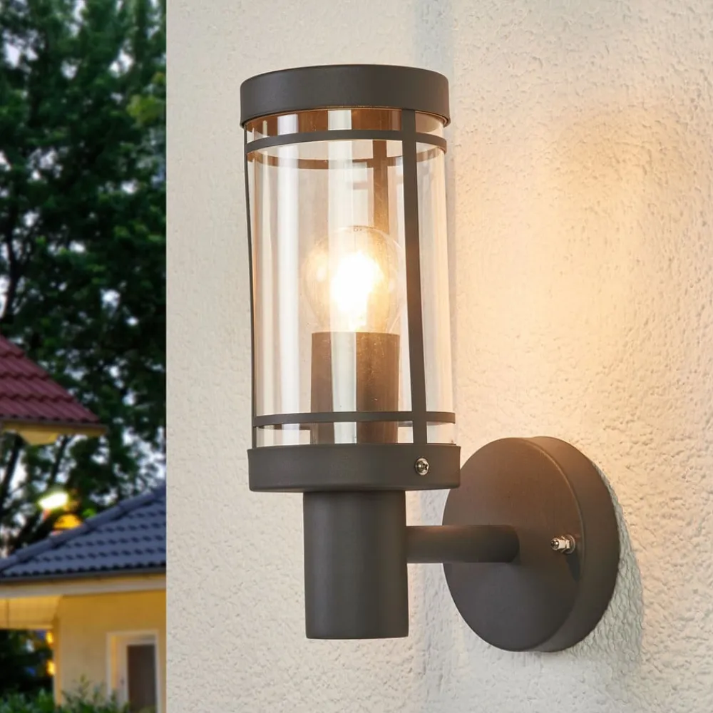 udendørs væglampe Djori, 28 cm, antracit, stål, E27^Lindby Discount