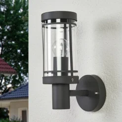 udendørs væglampe Djori, 28 cm, antracit, stål, E27^Lindby Discount