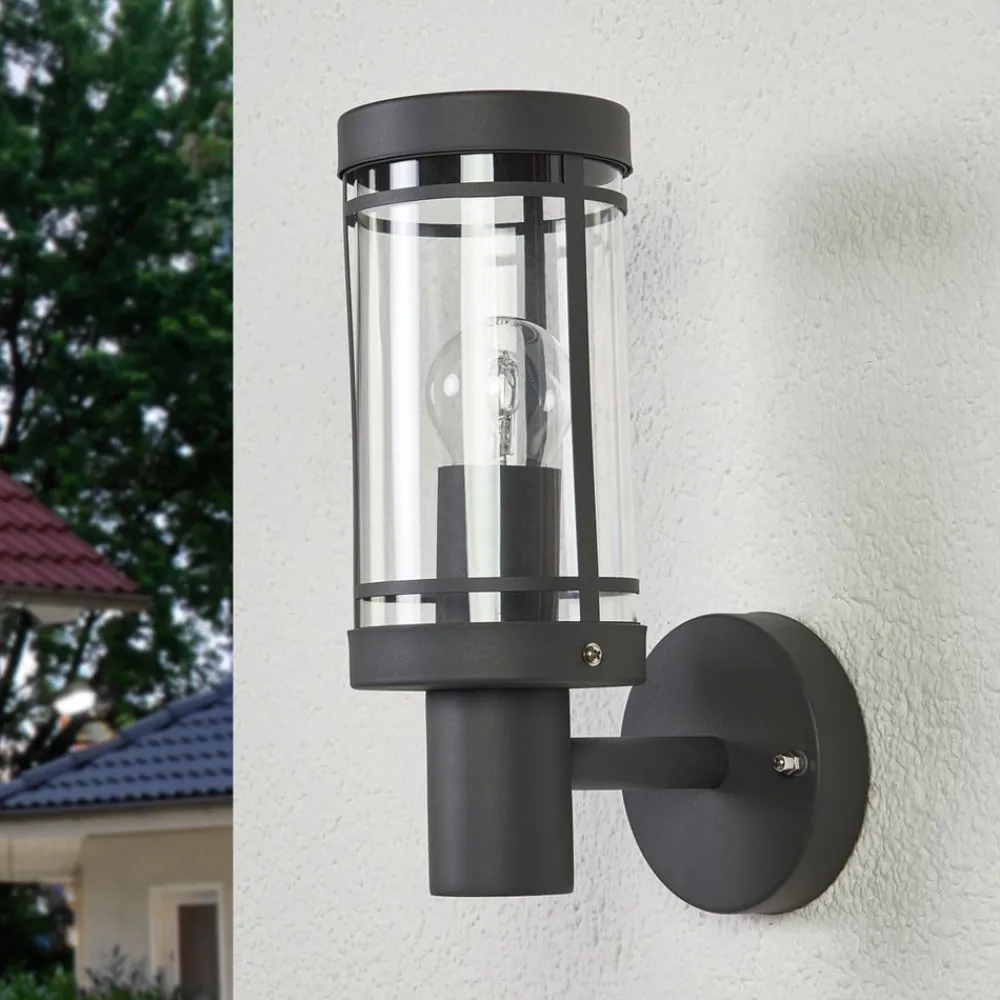 udendørs væglampe Djori, 28 cm, antracit, stål, E27^Lindby Discount
