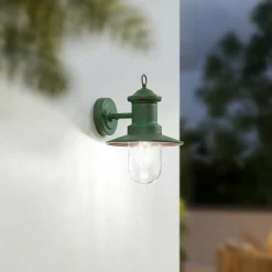 Lindby Terrassebelysning|Væglamper>udendørs væglampe Eloretta, 22 cm, grøn, glas, stål