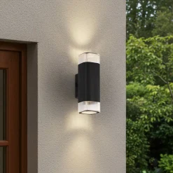 Lindby udendørs væglampe Halvar, sort, 24 cm, 2 x GU10, IP65