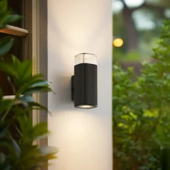 Lindby Terrassebelysning|Væglamper>udendørs væglampe Halvar, sort, 20 cm, 2 x GU10, IP65