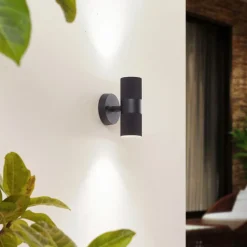 Lindby Væglamper>udendørs væglampe Jovane, sort, aluminium, 2 lyskilder