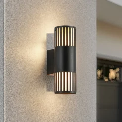 udendørs væglampe Lurinda, 2 lyskilder, sort, Ø10cm^Lindby New