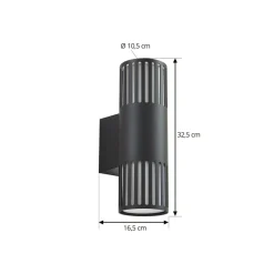 udendørs væglampe Lurinda, 2 lyskilder, sort, Ø10cm^Lindby New