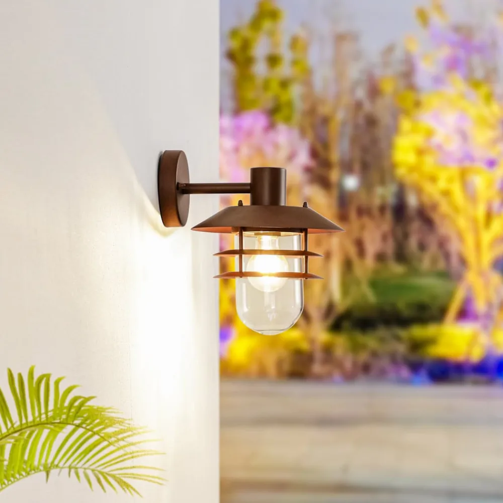 Lindby udendørs væglampe Meliora, rustbrun, jern, IP44, E27