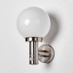 Lindby udendørs væglampe Nada, stål, glas, sensor, E27