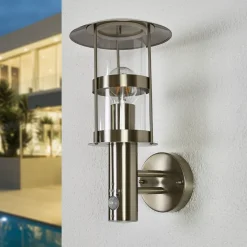 Lindby Væglampe Med Sensor|Væglamper>udendørs væglampe Noemi, sensor, grå, stål, 34 cm